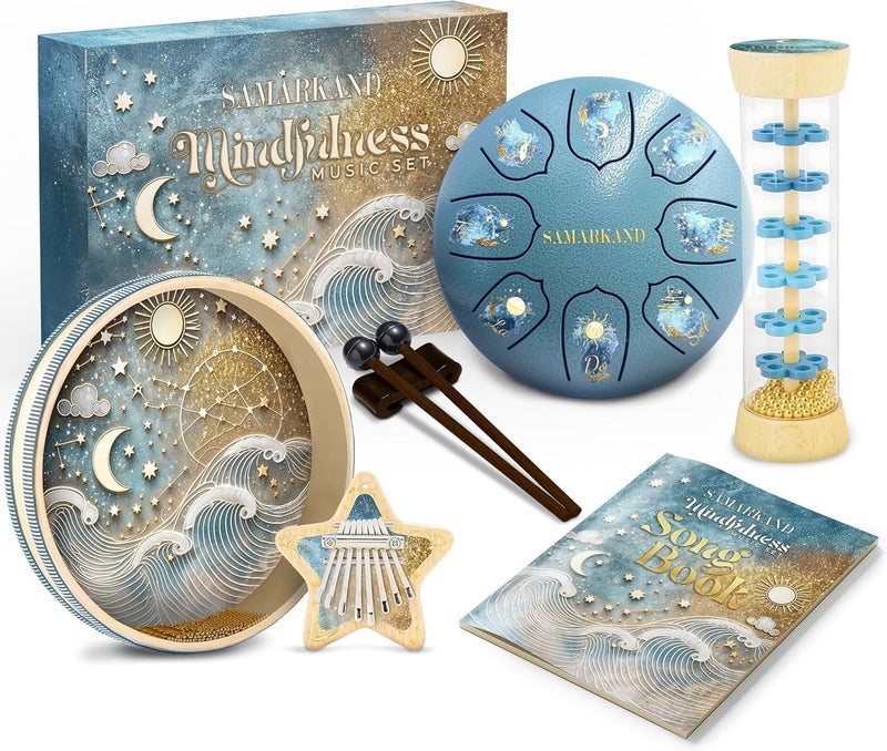 SAMARKAND Musical instruments Kalimba, Rainstick, Rain Drum & Ocean Drum – Learning, Music Classroom Must Haves Kids Music Toddler Musical Instruments Boost Creativity & Motor Skills Perfect Baby Play,toddler - Image 1